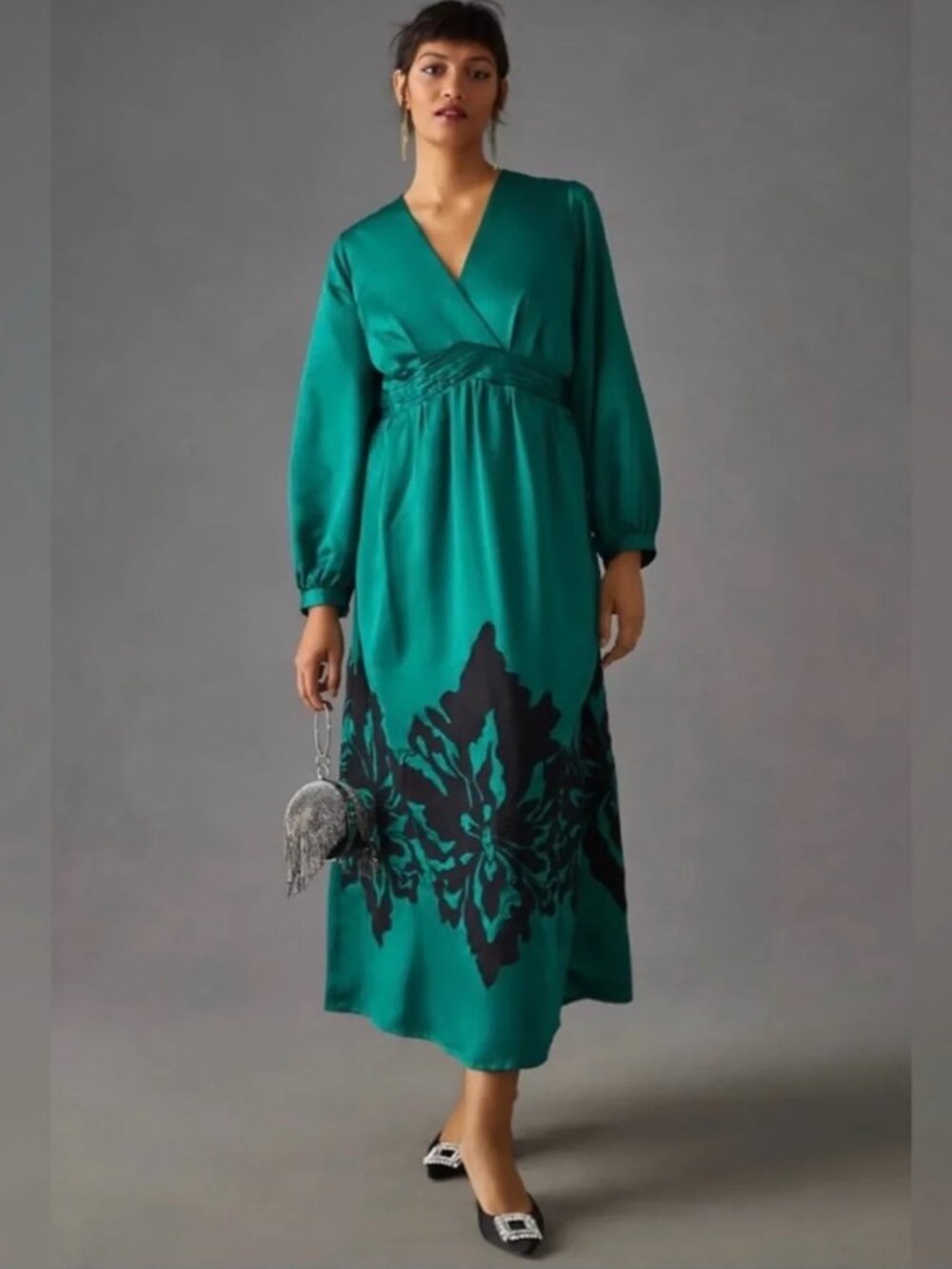 Anthropologie Nikasha Embroidered Satin Dress Size 1x